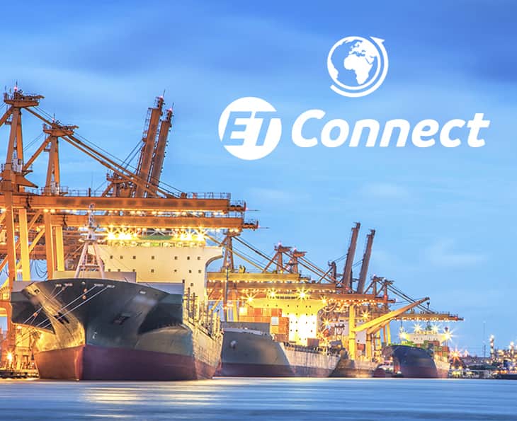 Containerschiff mit ET Connect Logo